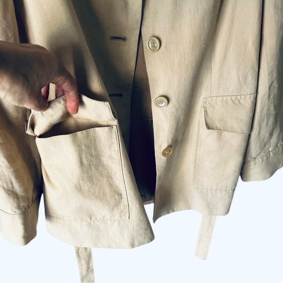 Brooks Brothers Irish Linen Blazer with Belt Beige Tan 4 Small - Picture 5 of 7